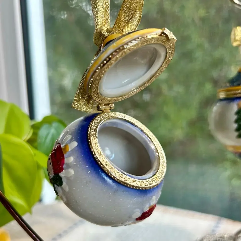 Vintage Christmas Ornament Hinged Porcelain Trinket Boxes – Santa & Snowman
